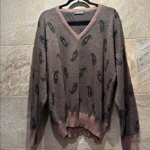 VTG J.T. Beckett V-Neck Paisley Grandpa Cosby Knit Wool Blend Sweater Italy✨️XL